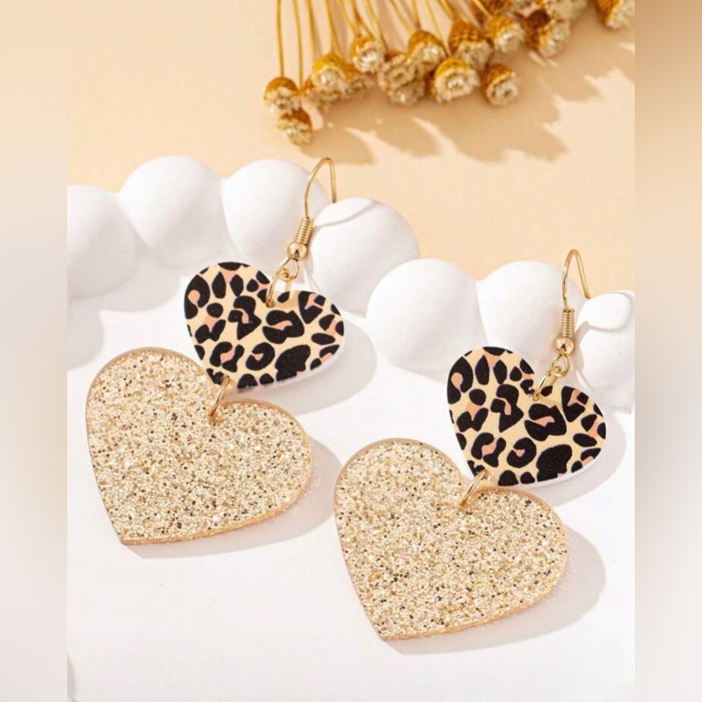 Leopard and Gold Heart Earrings